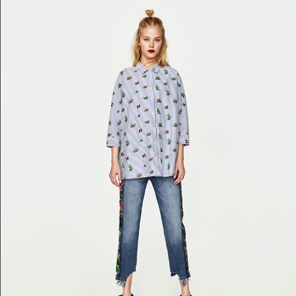 Zara | Tops | Zara Cactus Print Shirt 
